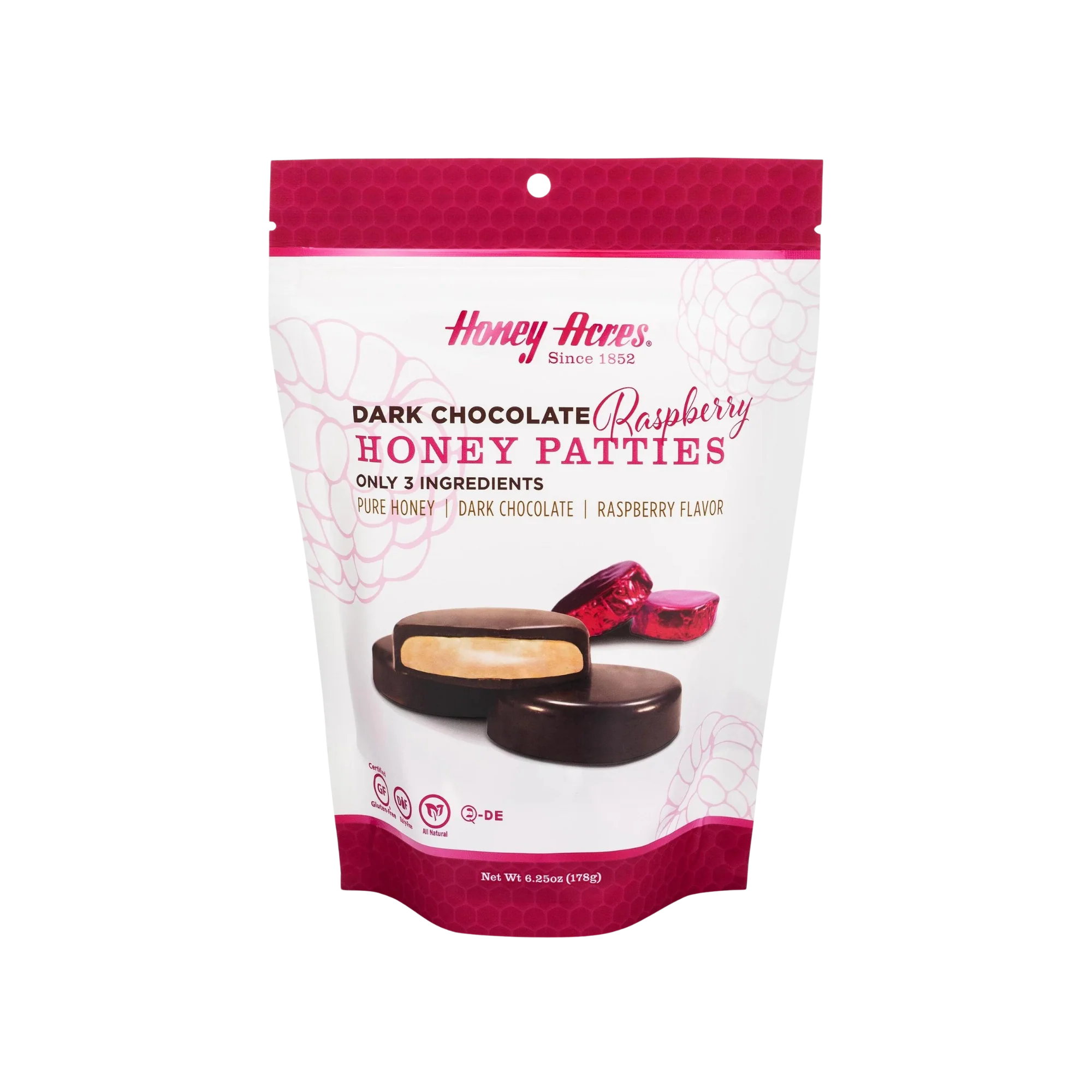 Honey Acres Dark Chocolate Raspberry Honey Patties Bag